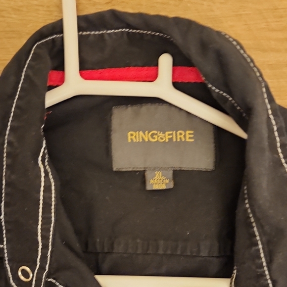 Ring of Fire Grunge Indie Sleeze Black Shirt w White Stitching Embroided Cross - Picture 2 of 8